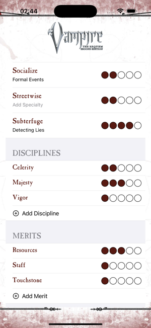 V:tR 2e Character SheetiPhone版截图2